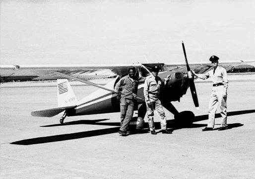 One of 11 photos taken by Fritz Adam of Peter Gluckmann’s Luscombe at Goose Bay in June 1953 before he departed for Greenland. The photographer was Fritz Adam, standing on right. These photos were retrieved from picturetrail (which is now defunct). More photos in the gallery below.