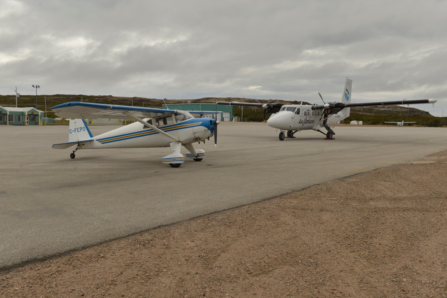 Luscombe 8F C-FEPO (formerly N1838B) Blanc Sablon, Quebec. Air Labrador Twin Otter in background. 2017 