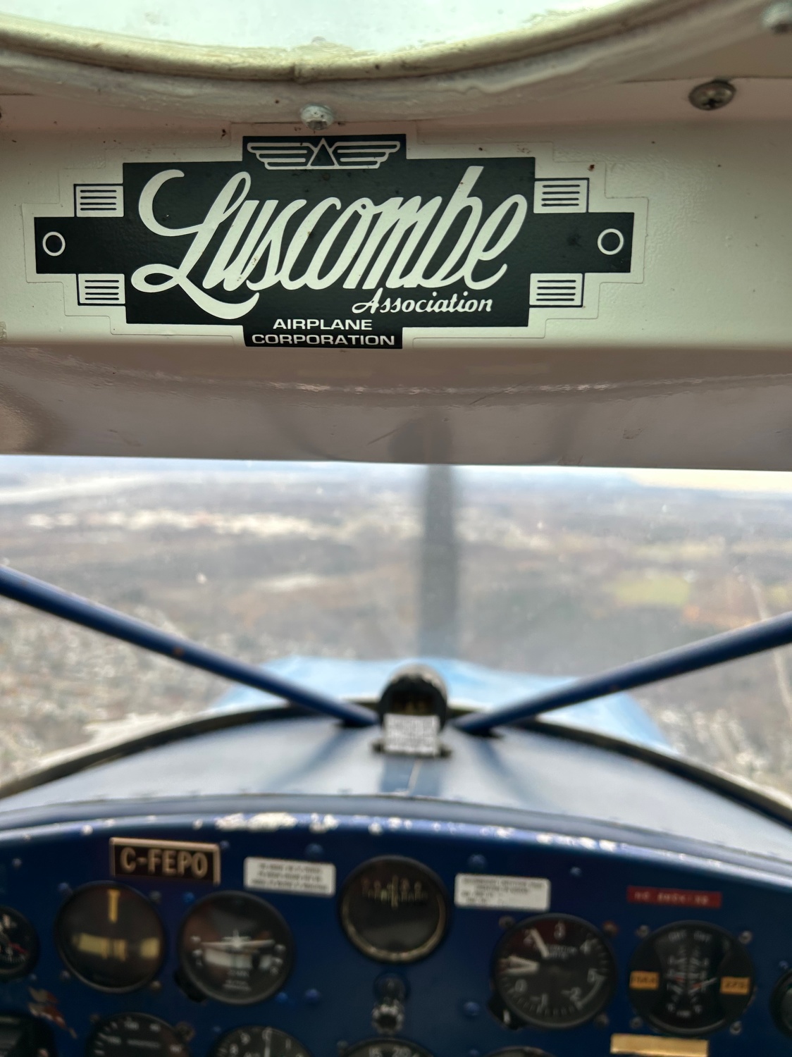 Luscombe 8F C-FEPO (formerly N1838B) near Quebec City, Quebec 2024. View from cockpit. 