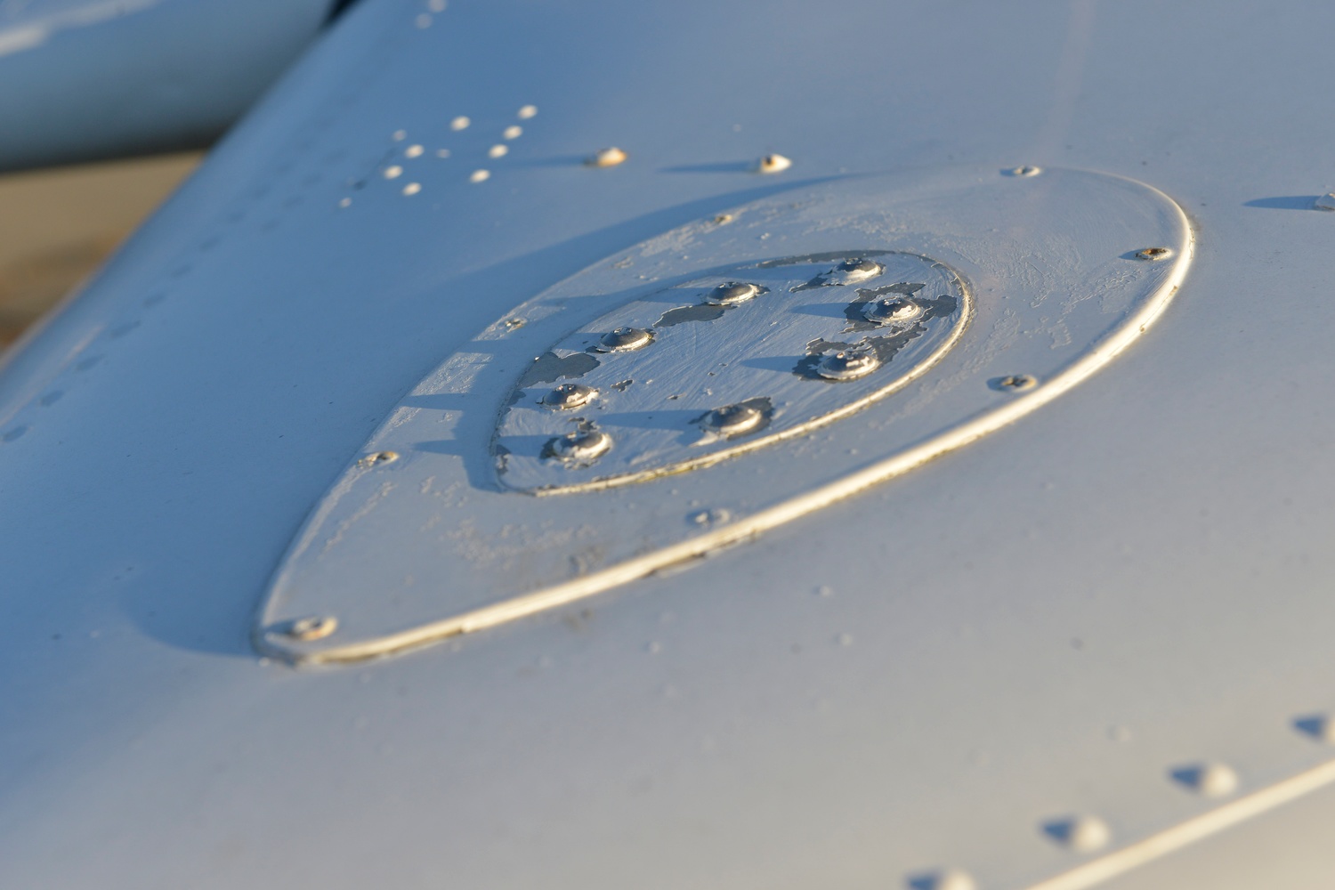 What remains of the attachment bracing for the war surplus radio beacon Gluckmann installed on N1838B before his cross Atlantic flight. See next photo from the around 1953 in Ventura, CA to see how complex (and drag inducing) the antennas on the Luscombe were. 