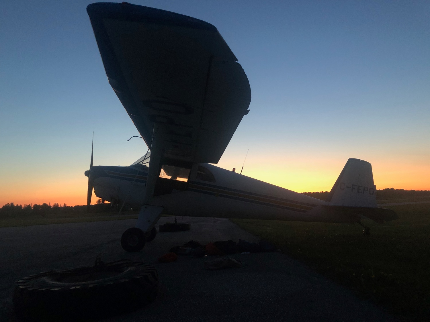 Luscombe 8F C-FEPO (formerly N1838B) Cote Nord/North Shore, Quebec. Flying over rocky taiga terrain. 2017 