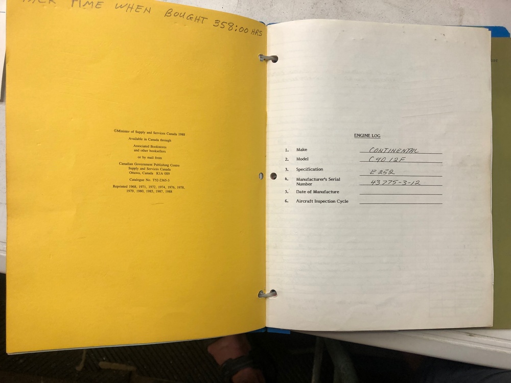 Luscombe 8F C-FEPO (formerly N1838B)  Engine Serial 43775-3-12 Log Book 