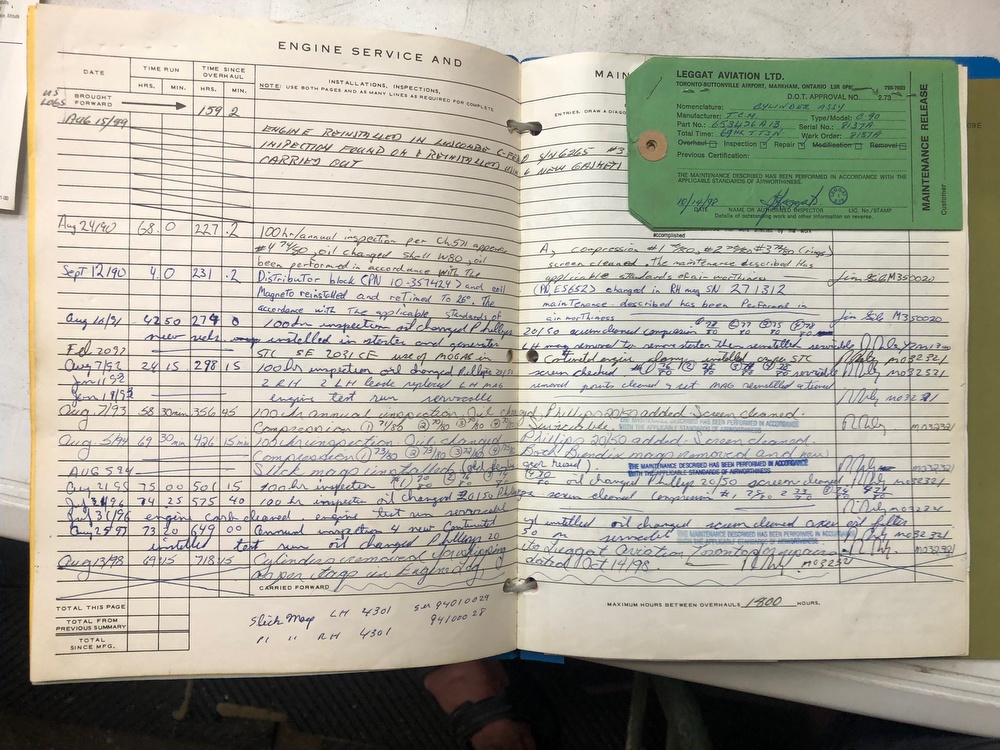 Luscombe 8F C-FEPO (formerly N1838B)  Engine Serial 43775-3-12 Log Book 
