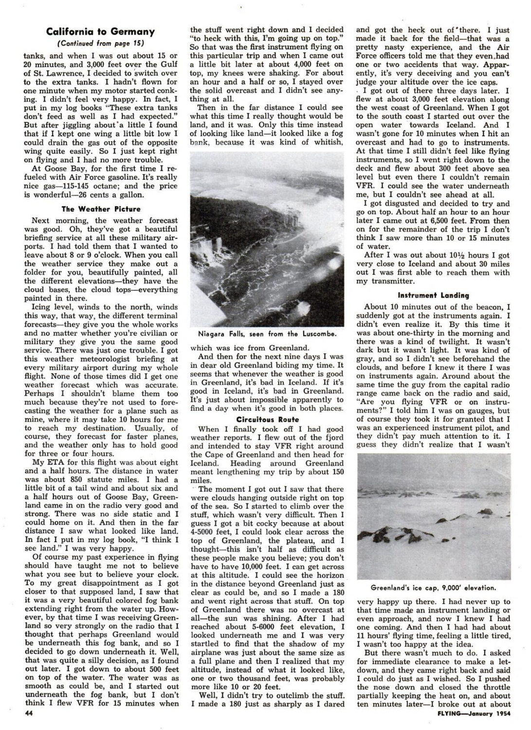 California to Germany, Round Trip by Peter Gluckmann, Flying Magazine January 1954 p.44