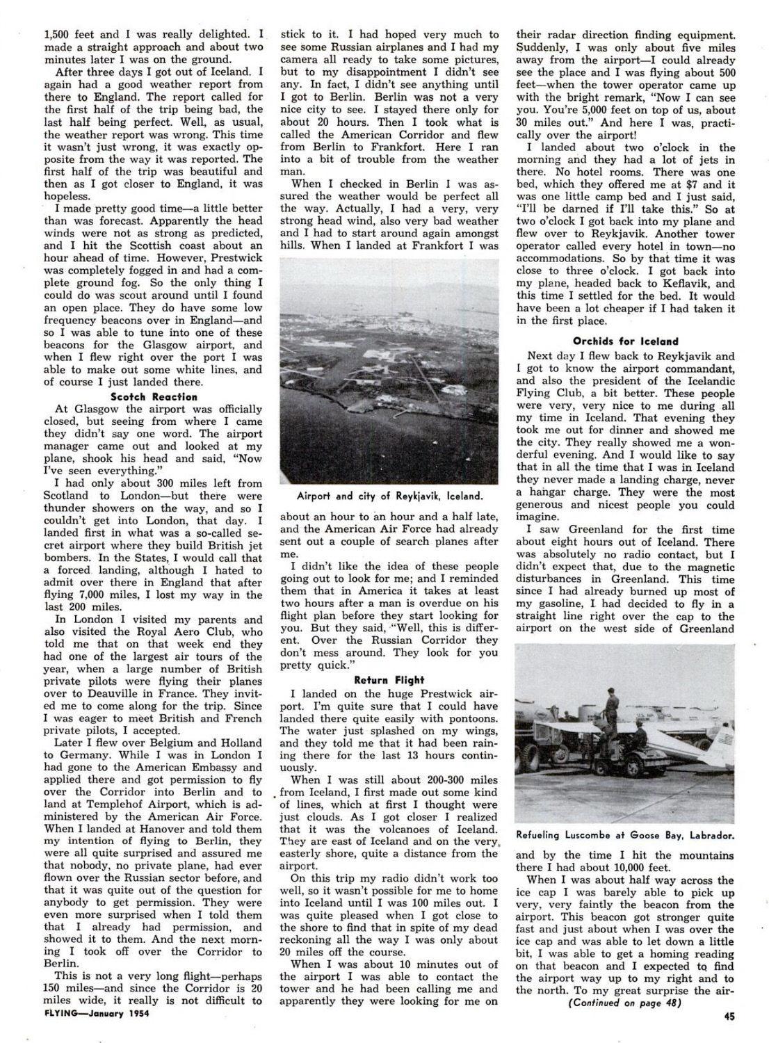 California to Germany, Round Trip by Peter Gluckmann, Flying Magazine January 1954 p.45