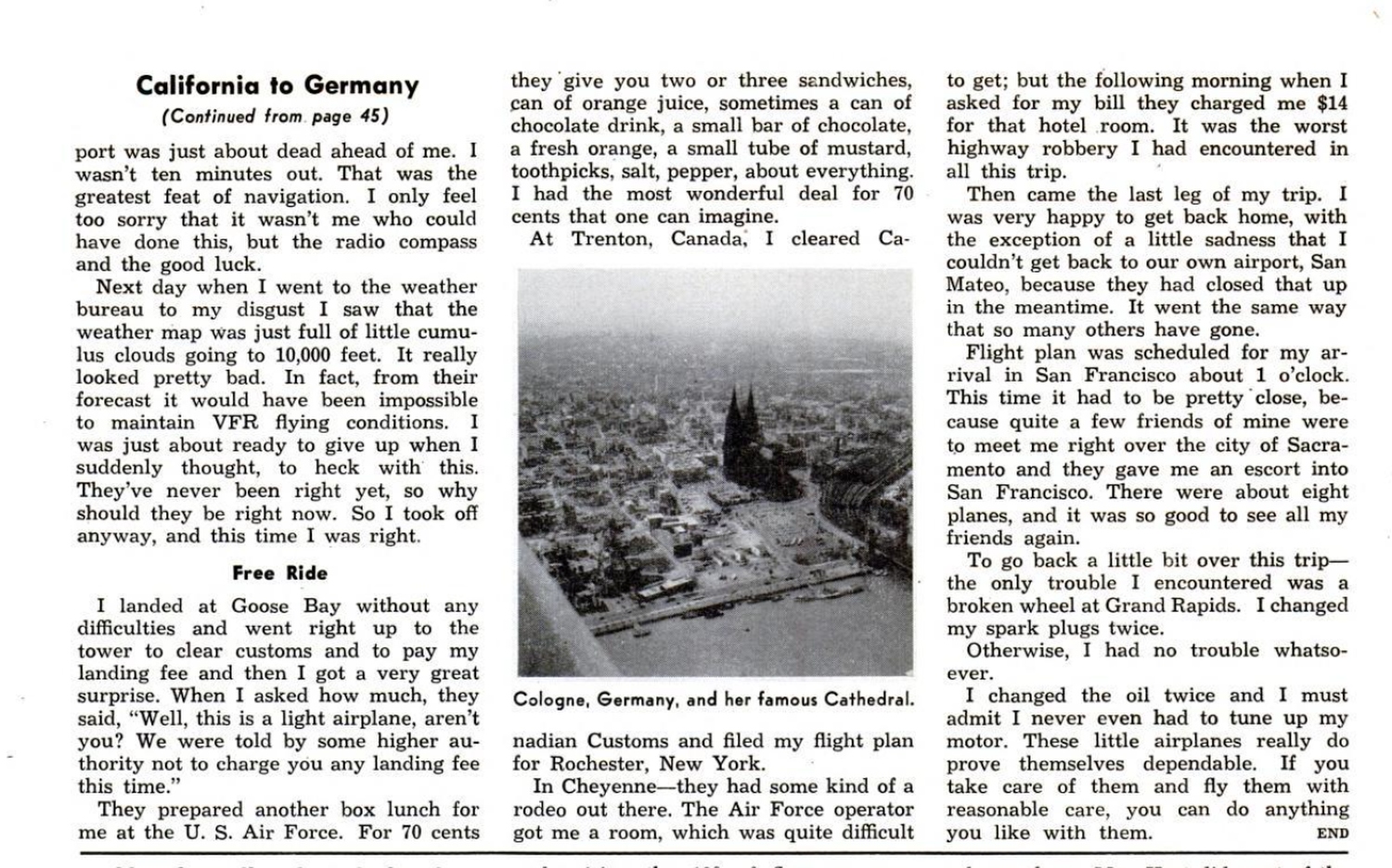 California to Germany, Round Trip by Peter Gluckmann, Flying Magazine January 1954 p.48