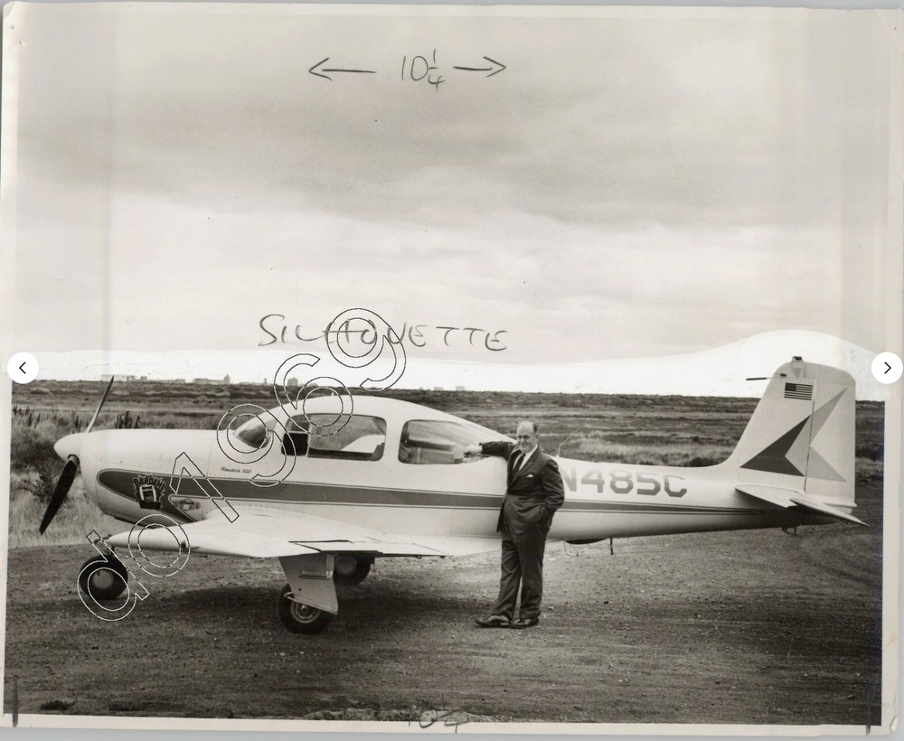 Peter Gluckmann with Meyers 200A aircraft with which he set round-the-world record in 1959