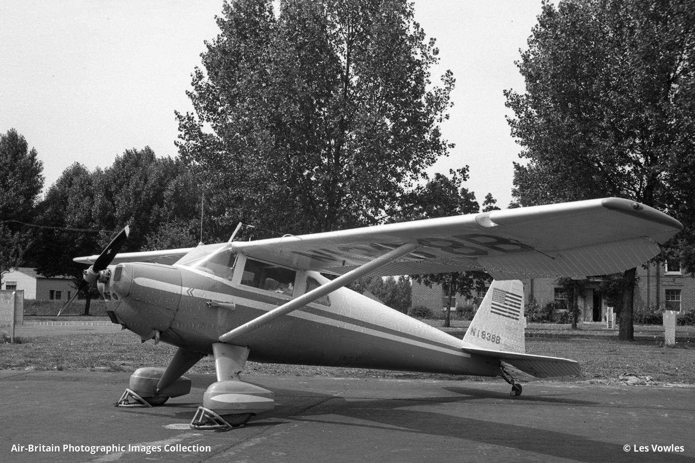 Luscombe N1838B at RAF Northolt near London, England on July 2, 1953. Although this doesn’t fit with the date, this photograph was probably taken after he arrived from this trans-Atlantic flight and before his flight to Berlin-Tempelhof, Germany. Photo Credit Les Vowles. web: abpic.co.uk/pictures/view/1749555