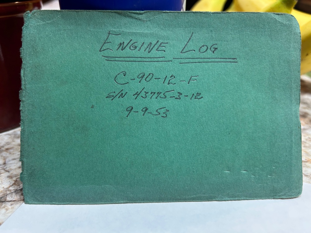 Luscombe 8F N1838B serial 6265 Engine Serial 43775-3-12 Log Book One Sept 9, 1953 