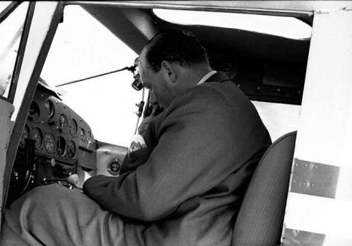 Gluckmann inside the cockpit of Luscombe 8F N1838B shortly before departing Goose Bay for Greenland. At a reported 260 pounds Gluckmann would have filled much of the space in the tiny cockpit. He seems to have referenced his bulk more than once wanting to be the biggest person to fly across the Atlantic in the smallest aircraft. Photo: Fritz Adam. 