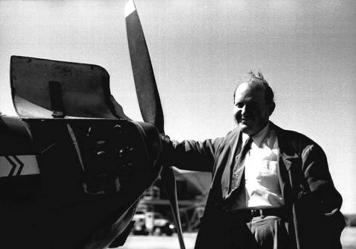 Peter Gluckmann posing with his Luscombe N1838B at Goose Bay, Labrador. Photo: Fritz Adam