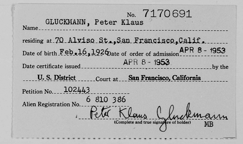 Peter Gluckmann USA Naturalization Certificate 7170691